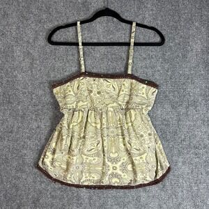 Xhilaration Womens Green Brown Paisley Sequin Crochet Trim Cami Top Large